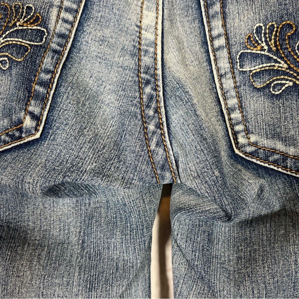 Vintage Industrial Cotton Embroidered Distressed Flare Bootcut Denim Jeans SZ 5 - Picture 4 of 16